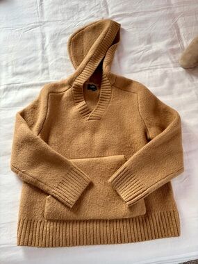 LINE “Diem” Hooded Knit Sweater Camel XS Cozy Pullover Pocket In maple $199 msrp